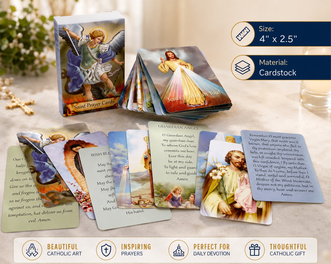 Catholic Genuine Leather Holy Card Holder – Pocket Prayer Card Organizer with Snap Closure