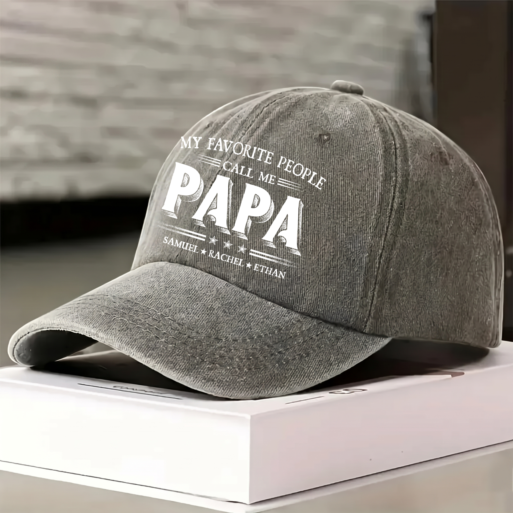 Personalized Washed Denim Baseball Cap with Papa Quote, Custom Kids' Names, Vintage Dad Hat, Unique Gift for Fathers & Grandpas