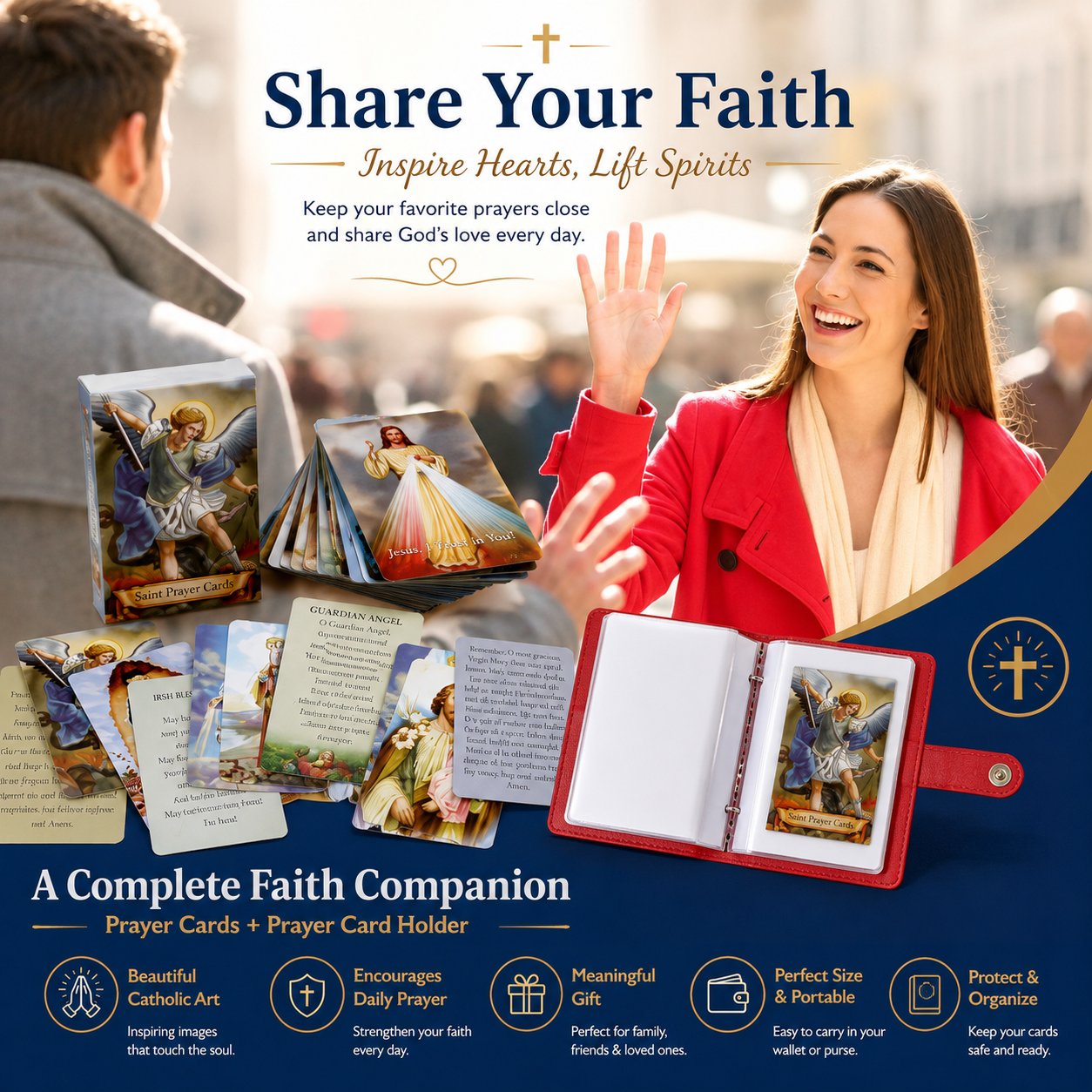Catholic Genuine Leather Holy Card Holder – Pocket Prayer Card Organizer with Snap Closure