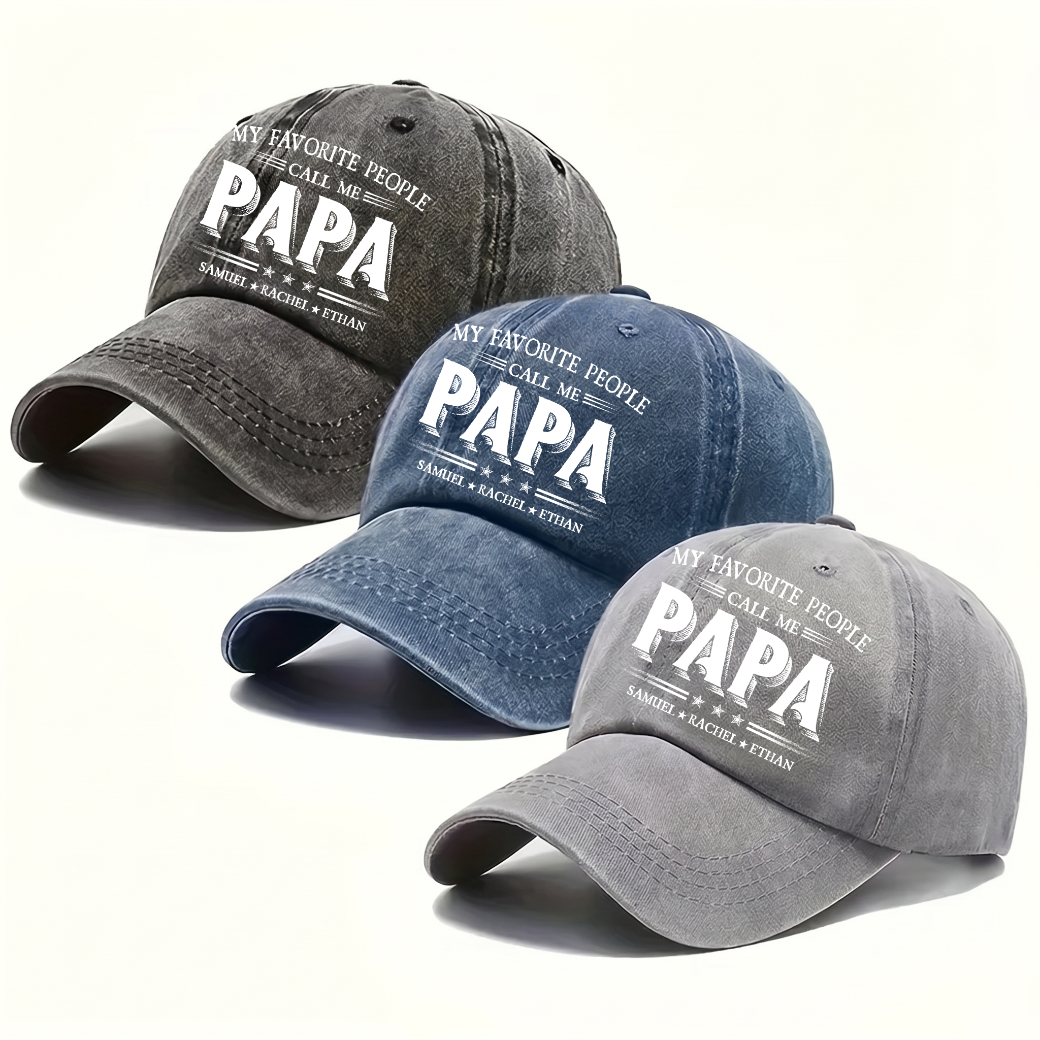 Personalized Washed Denim Baseball Cap with Papa Quote, Custom Kids' Names, Vintage Dad Hat, Unique Gift for Fathers & Grandpas