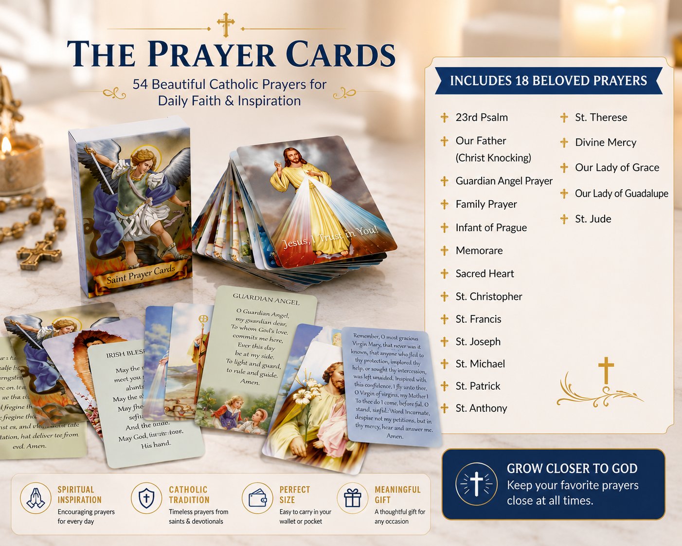 Catholic Genuine Leather Holy Card Holder – Pocket Prayer Card Organizer with Snap Closure