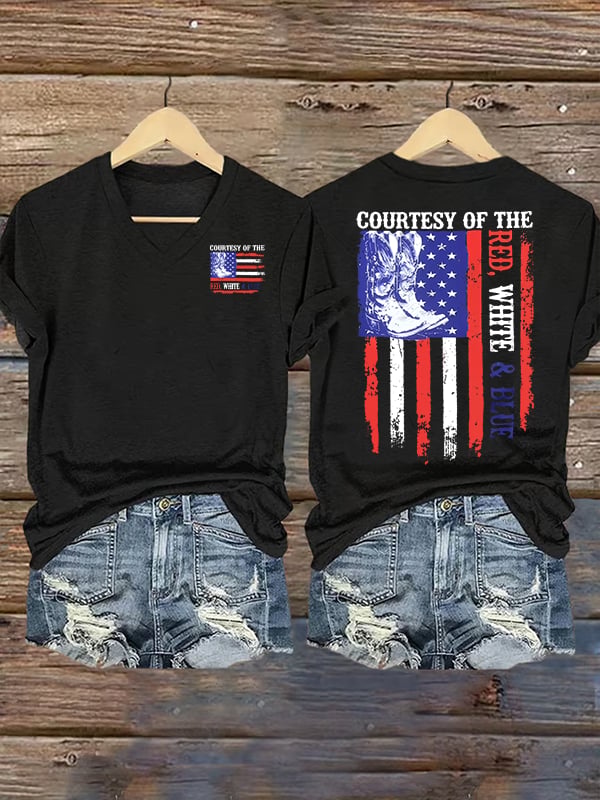 Women's  Courtesy Of Red White And Blue Flags T-Shirt