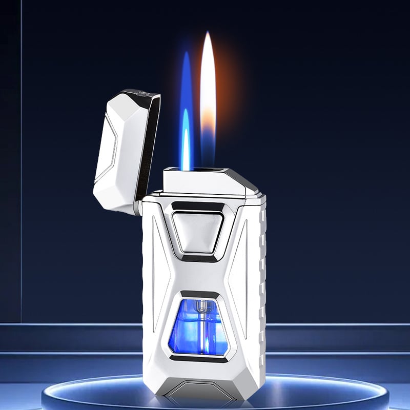 Voice-Activated Dual Flame Lighter (Butane Not Included) | USB Rechargeable Windproof Refillable with Visible Window