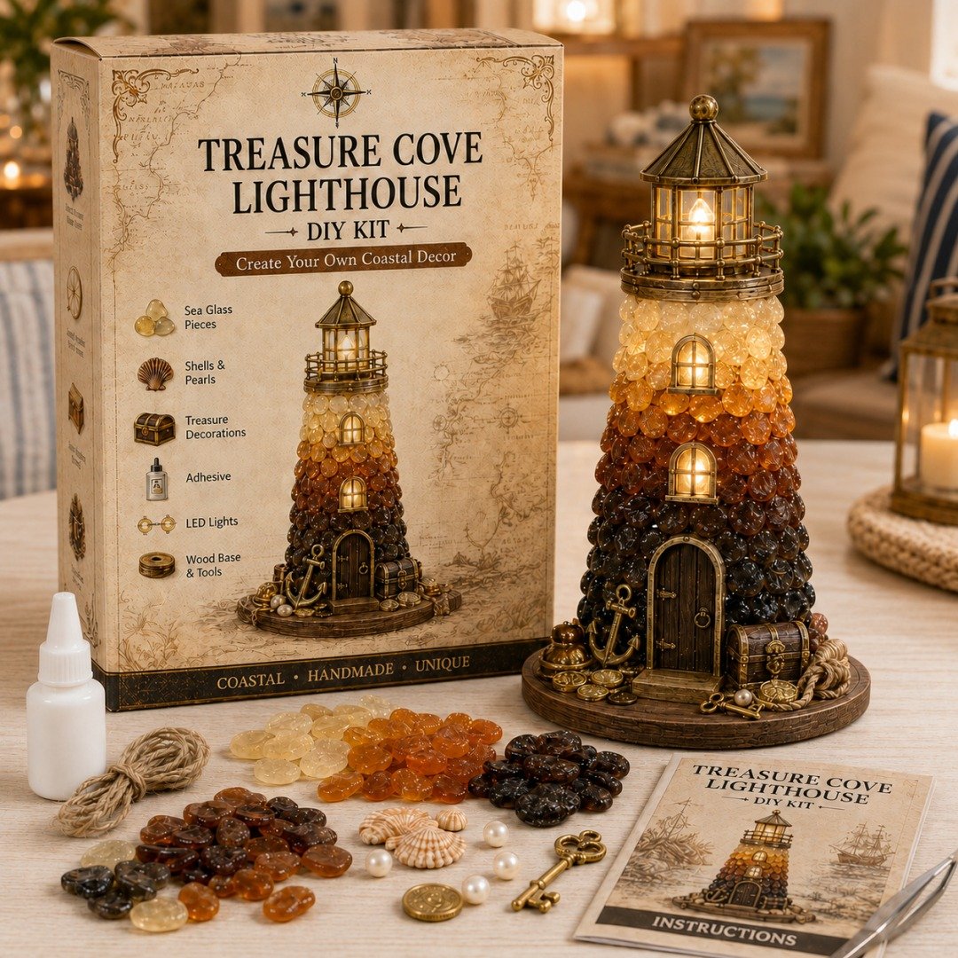 ⏳ Last Day 50% OFF – 🌊 Beginner-Friendly DIY Lighted Sea Glass-Style Lighthouse Kit Collection | Complete Kit with Sea Glass-Style Pieces, LED Lights & Step-by-Step Guide Included 💕