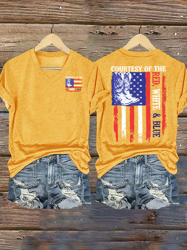 Women's  Courtesy Of Red White And Blue Flags T-Shirt