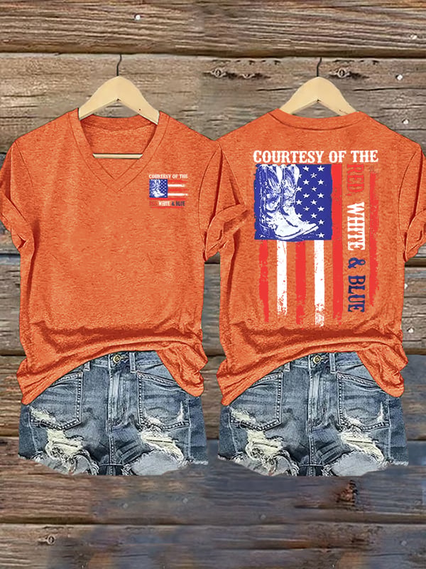 Women's  Courtesy Of Red White And Blue Flags T-Shirt