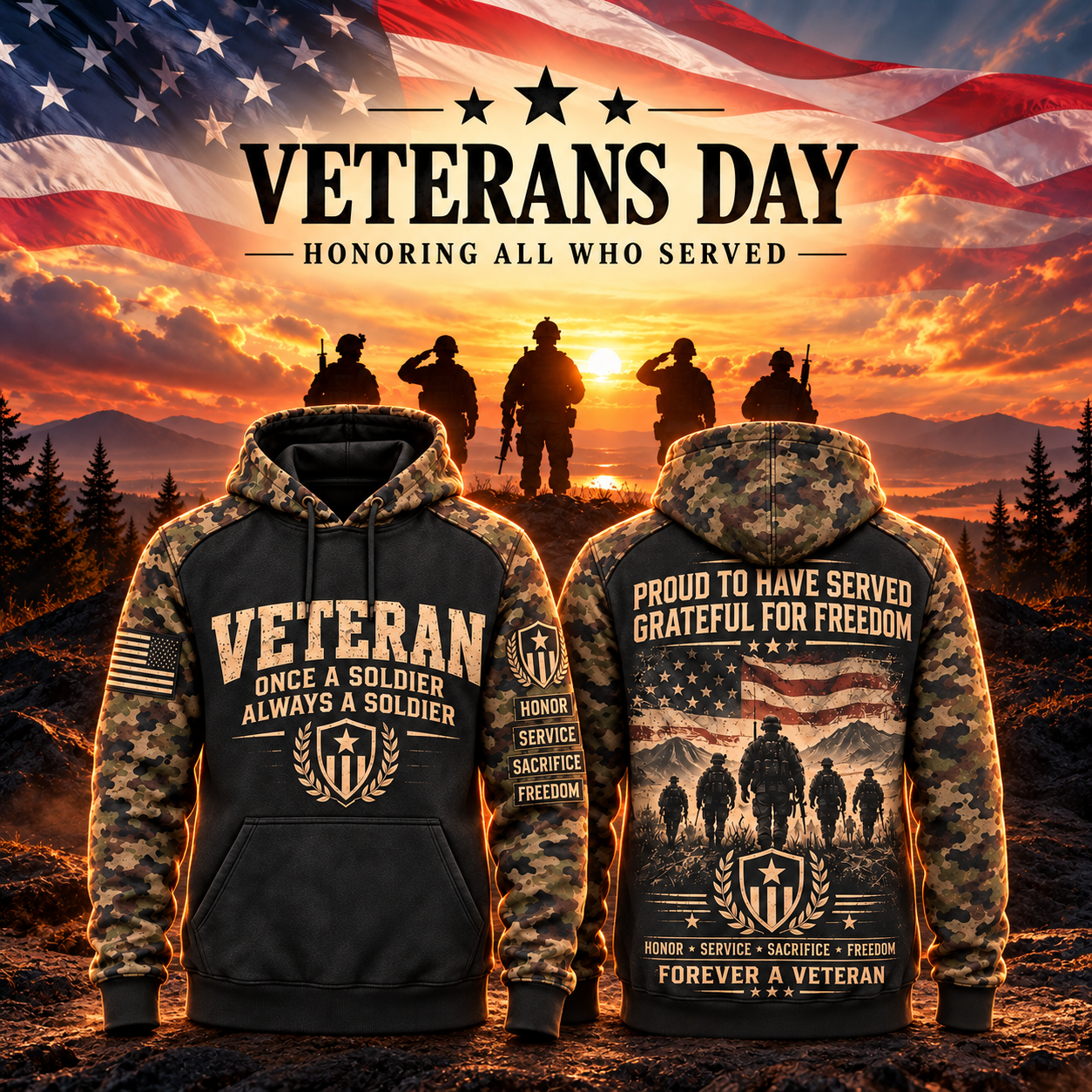 Veteran Forever Camo Sleeve Hoodie,