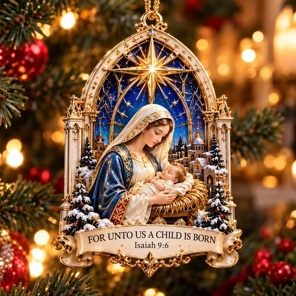 For Unto Us Christian ornament