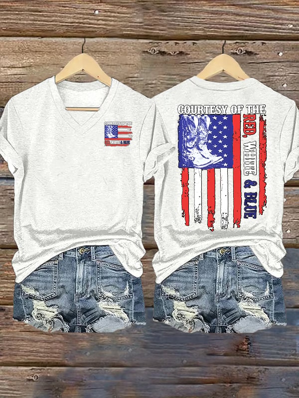 Women's  Courtesy Of Red White And Blue Flags T-Shirt