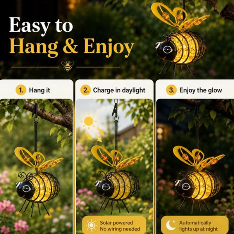🌙🍃 HOT SALE 50% OFF! Hanging Solar Bee Light – Warm Amber Glow, Flicker-Free, Perfect for Garden Parties, Camping, or Kids’ Rooms – Spread Joy Day and Night 🌞🌜
