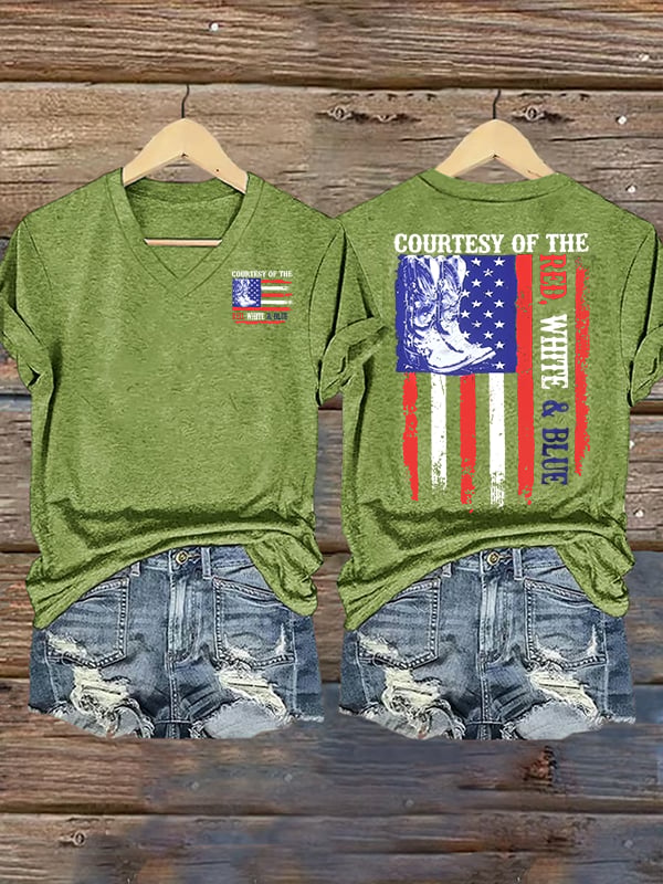 Women's  Courtesy Of Red White And Blue Flags T-Shirt