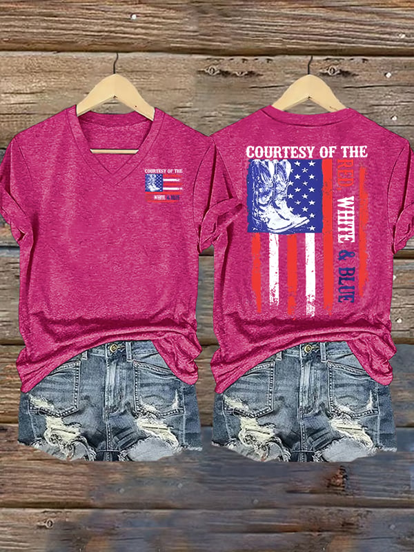 Women's  Courtesy Of Red White And Blue Flags T-Shirt