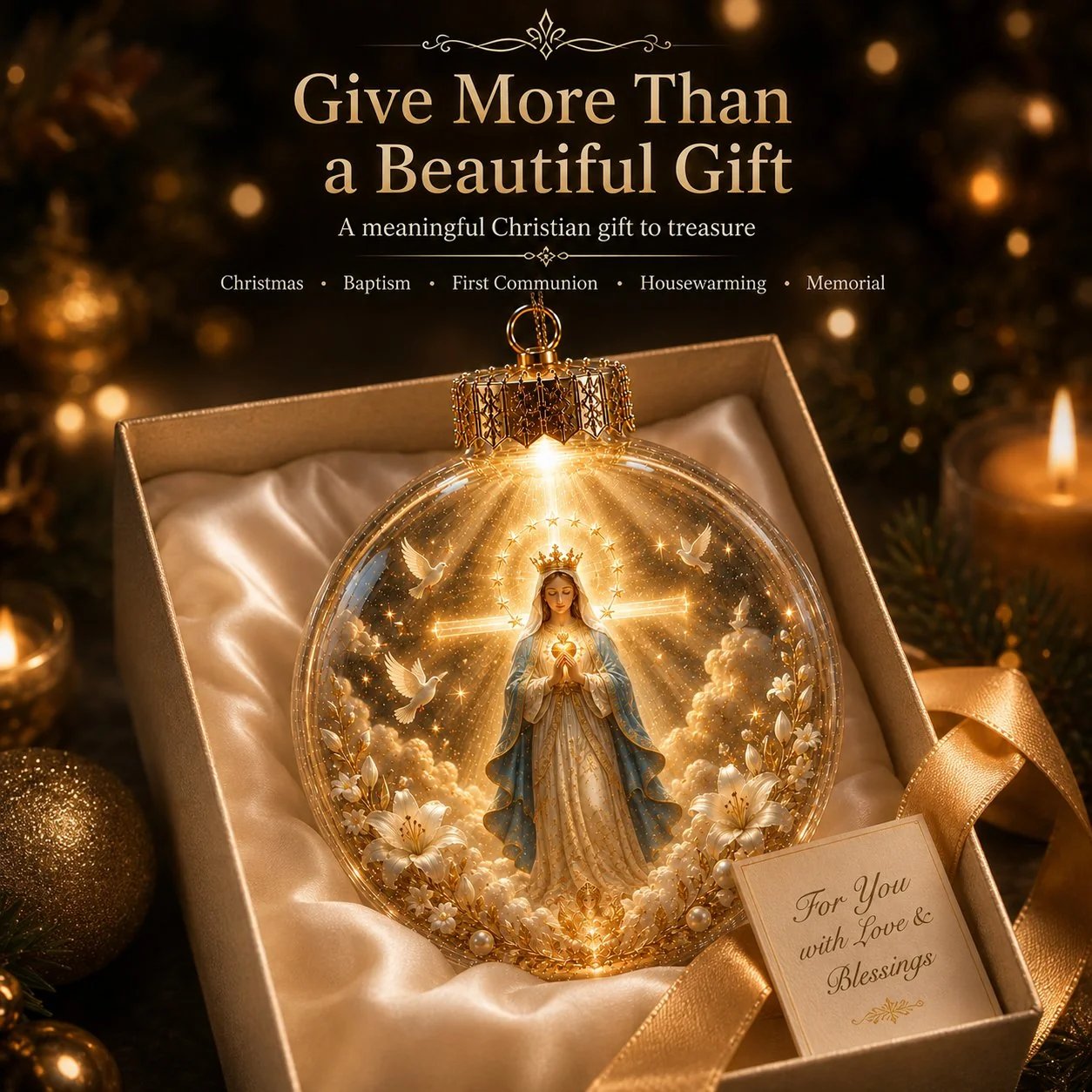 🔥🎁⏳ Last Day 50% OFF – ✝️ Illuminated 3D Christian Faith Ornament Collection | Clear Globe with Sacred Figures, Warm Golden Glow & 8 Meaningful Designs ✨