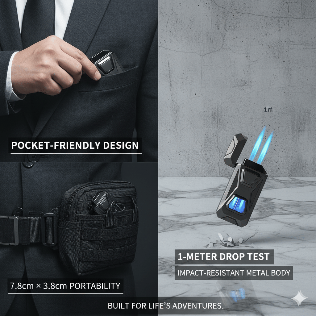 Voice-Activated Dual Flame Lighter (Butane Not Included) | USB Rechargeable Windproof Refillable with Visible Window