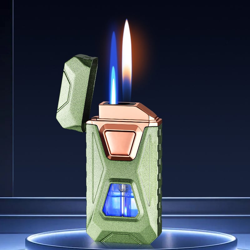 Voice-Activated Dual Flame Lighter (Butane Not Included) | USB Rechargeable Windproof Refillable with Visible Window