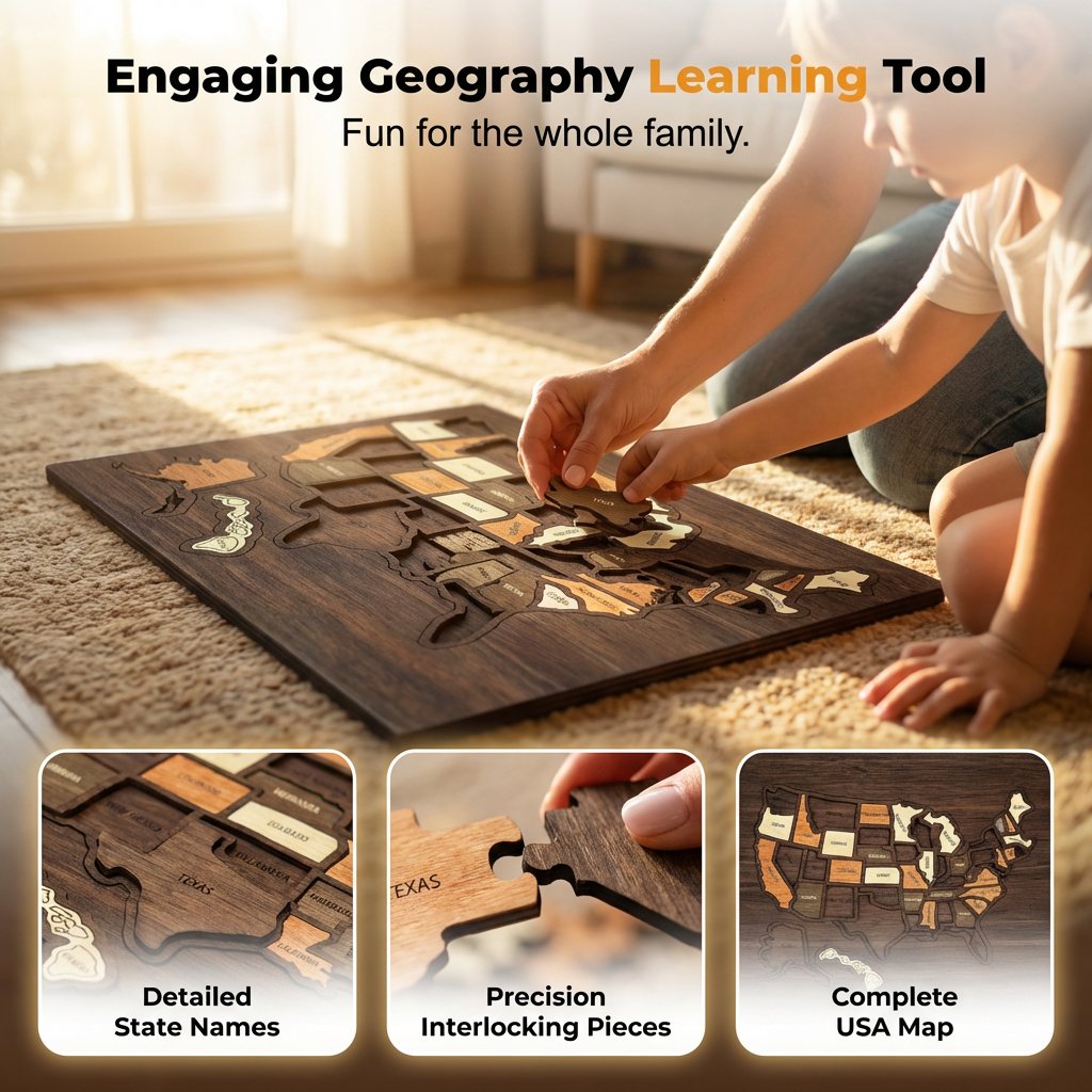 Wooden USA Travel Map Puzzle-A Stylish Way to Track Your Journey & Memories