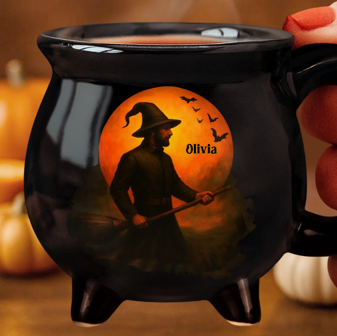 Custom Witch Cauldron Coffee Mug - Personalized Halloween Witchy Gifts For Besties, Sisters, BFF, Family, Yourself - Witching You A Wicked Brew