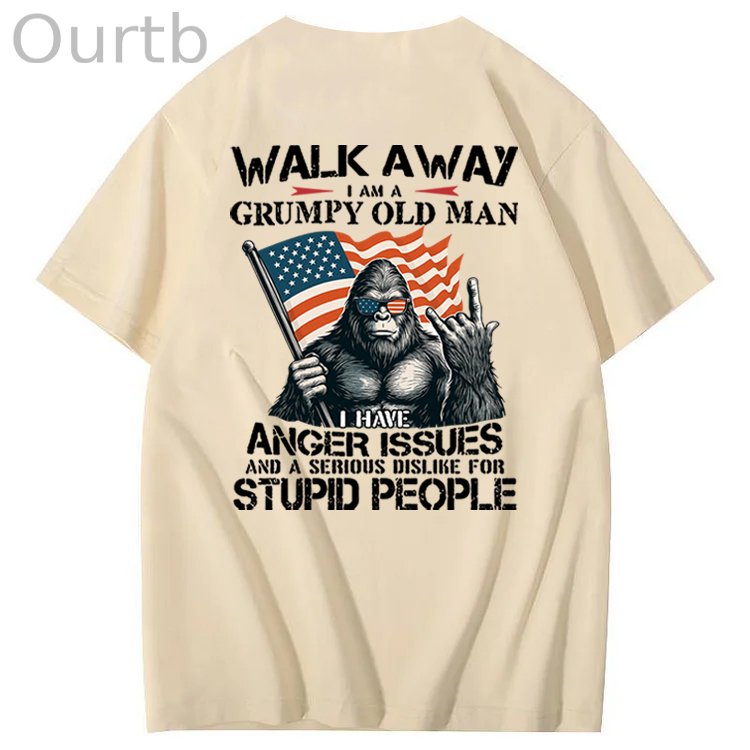 Walk Away I Am A Grumpy Old Man America BigFoot Gen X 100% Cotton T-Shirt