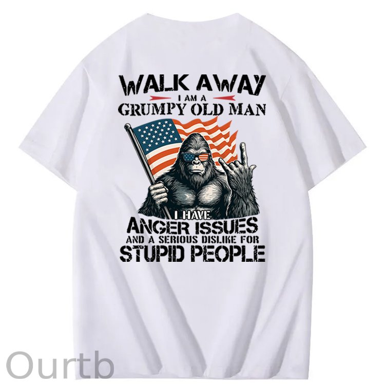 Walk Away I Am A Grumpy Old Man America BigFoot Gen X 100% Cotton T-Shirt