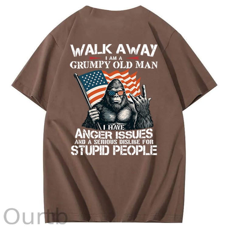 Walk Away I Am A Grumpy Old Man America BigFoot Gen X 100% Cotton T-Shirt