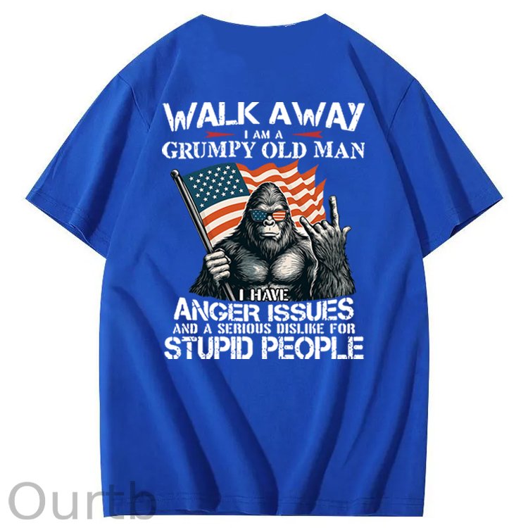 Walk Away I Am A Grumpy Old Man America BigFoot Gen X 100% Cotton T-Shirt
