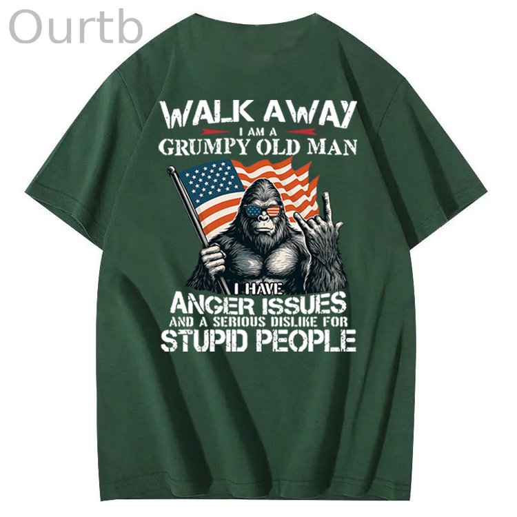 Walk Away I Am A Grumpy Old Man America BigFoot Gen X 100% Cotton T-Shirt