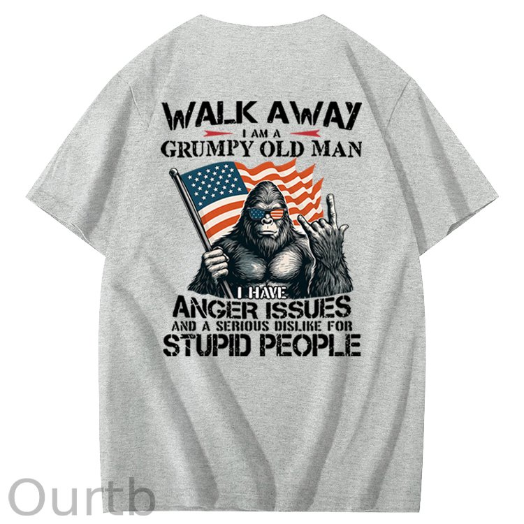 Walk Away I Am A Grumpy Old Man America BigFoot Gen X 100% Cotton T-Shirt