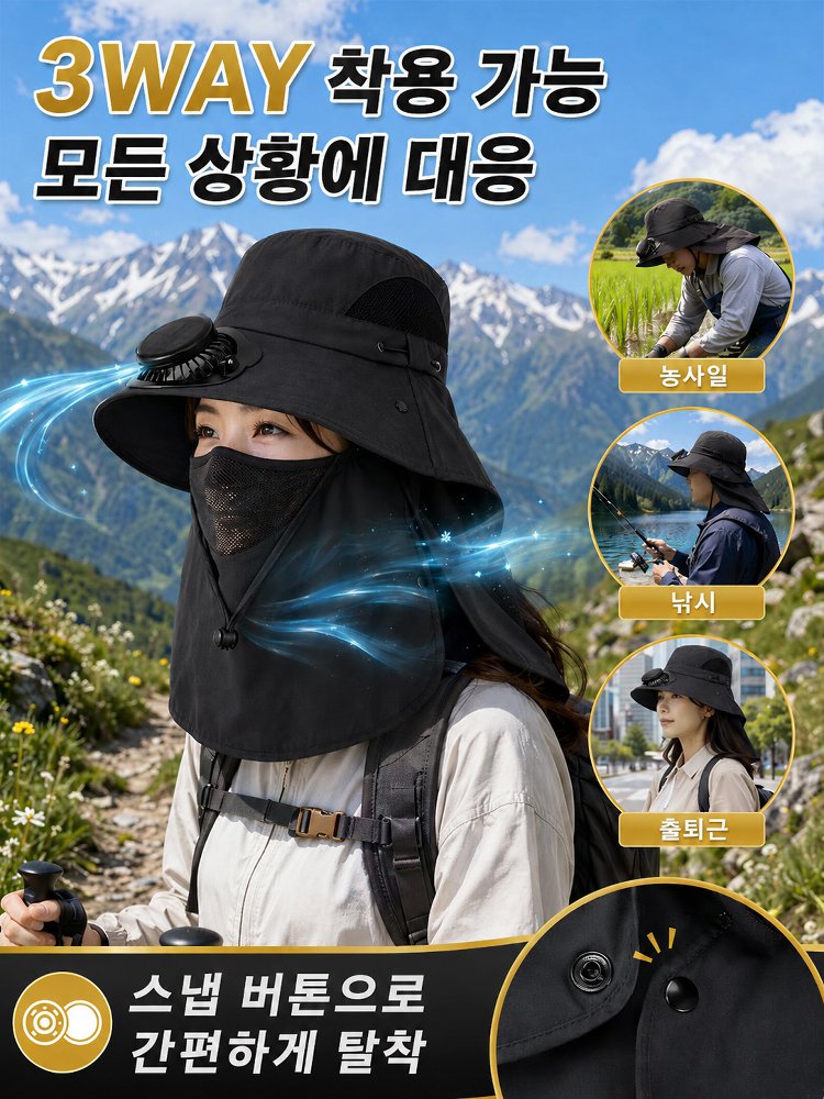 자외선차단 넥가드 선풍기모자 태양광 팬햇