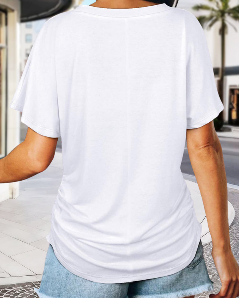 ⚡Hot Sales 50% OFF🔥Soft V-Neck Dolman Loose Fit T-Shirt with Side Ruching