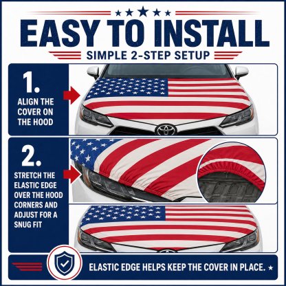 Universal American Hood Flag Cover 🔥 Secure Buckle Design for Stable Highway Driving 🦅 Fits Most Cars, SUVs & Pickups