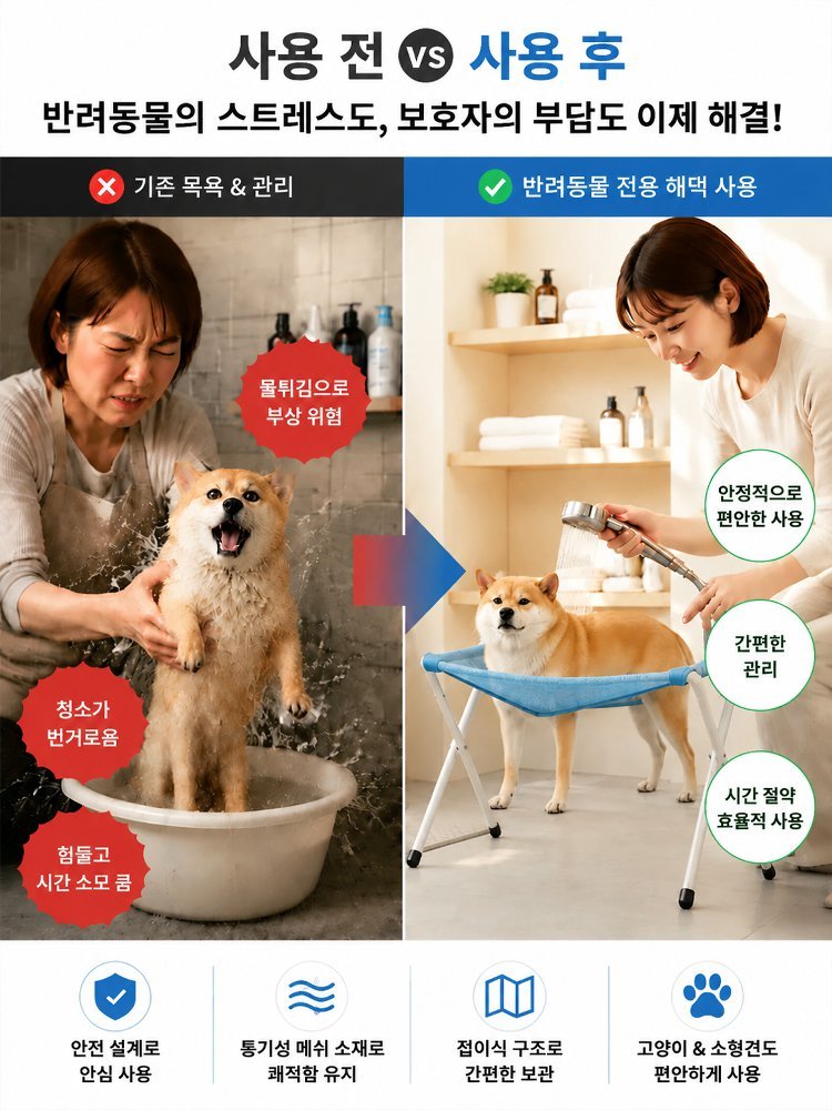 애완동물 목욕용 해먹, 발톱 정리 및 긁힘과 물림 방지를 위한 고정 장치.