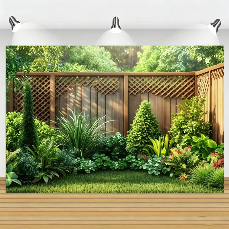 Wooden garden fence backdrop for party decor