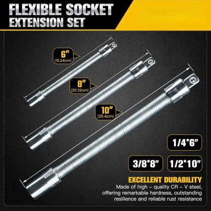 2026 Hot Sale💖Socket Ratchet Wrench Set - 3 Bendable Shafts, Wrench Extender Tool, Connecting Rod