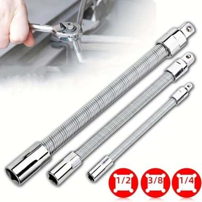 2026 Hot Sale💖Socket Ratchet Wrench Set - 3 Bendable Shafts, Wrench Extender Tool, Connecting Rod
