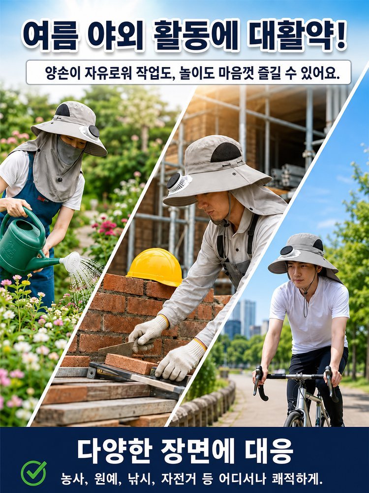 자외선차단 넥가드 선풍기모자 태양광 팬햇