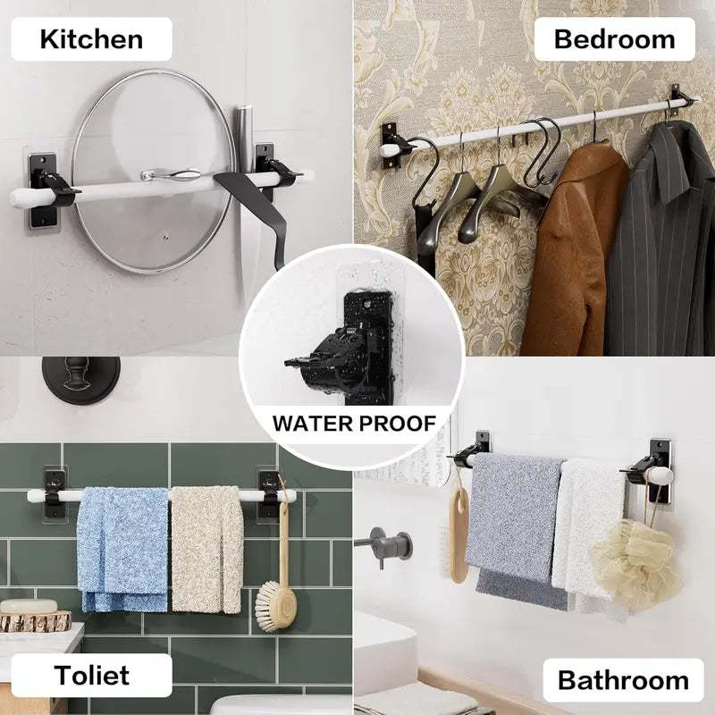 🏠🔨 Self Adhesive Rod Brackets, No Drill Needed Curtain Rod Holders