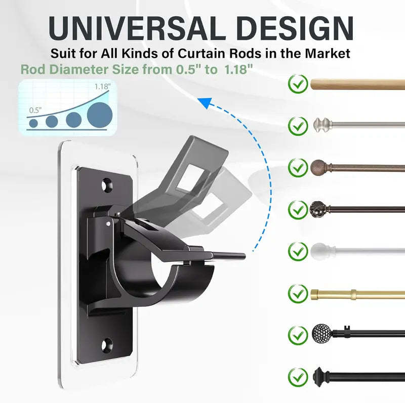 🏠🔨 Self Adhesive Rod Brackets, No Drill Needed Curtain Rod Holders