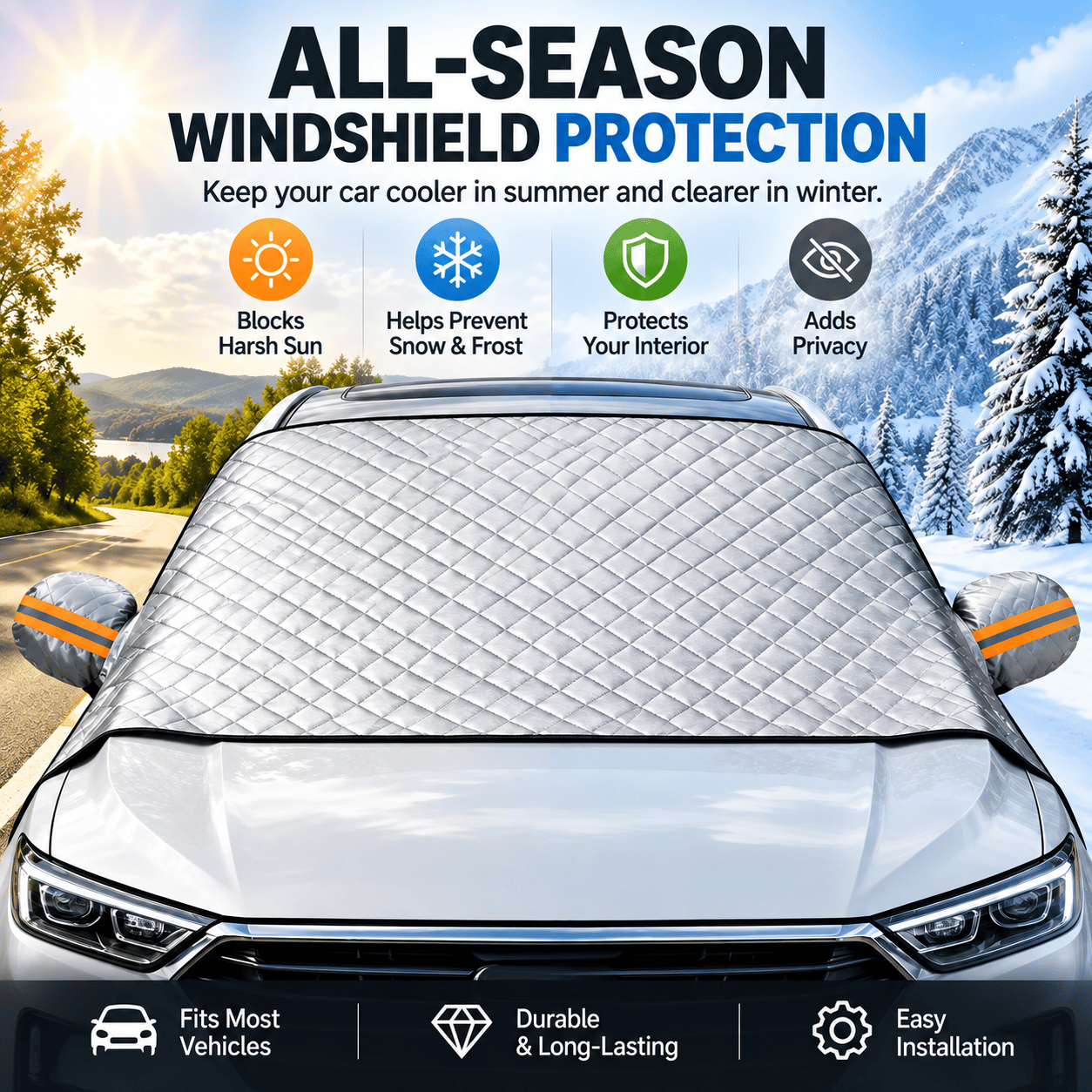 🔥LAST DAY SALE 50% OFF-🚗 Magnetic Windshield Cover – All-Season Sun, Snow & Frost Protector for Cars, SUVs & Trucks