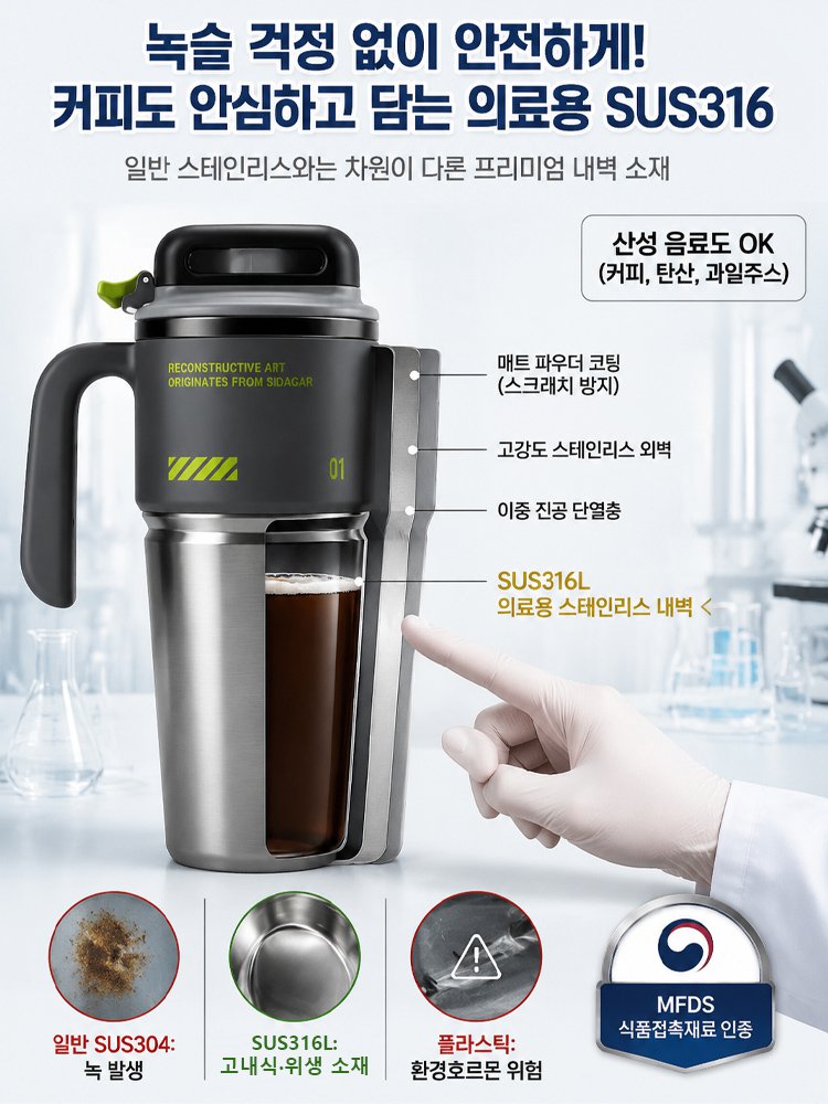 316 스테인리스 차량용 보온·보냉 텀블러, 1000ml 초대용량, 36시간 초강력 보냉!