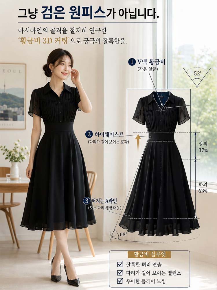 시폰 소재의 허리 라인이 강조된 미디 드레스