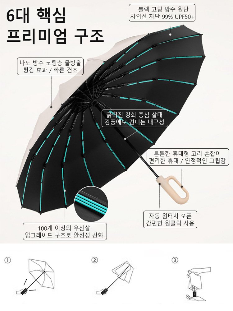 링 손잡이 자동 우산 자외선 차단 겸용 우산