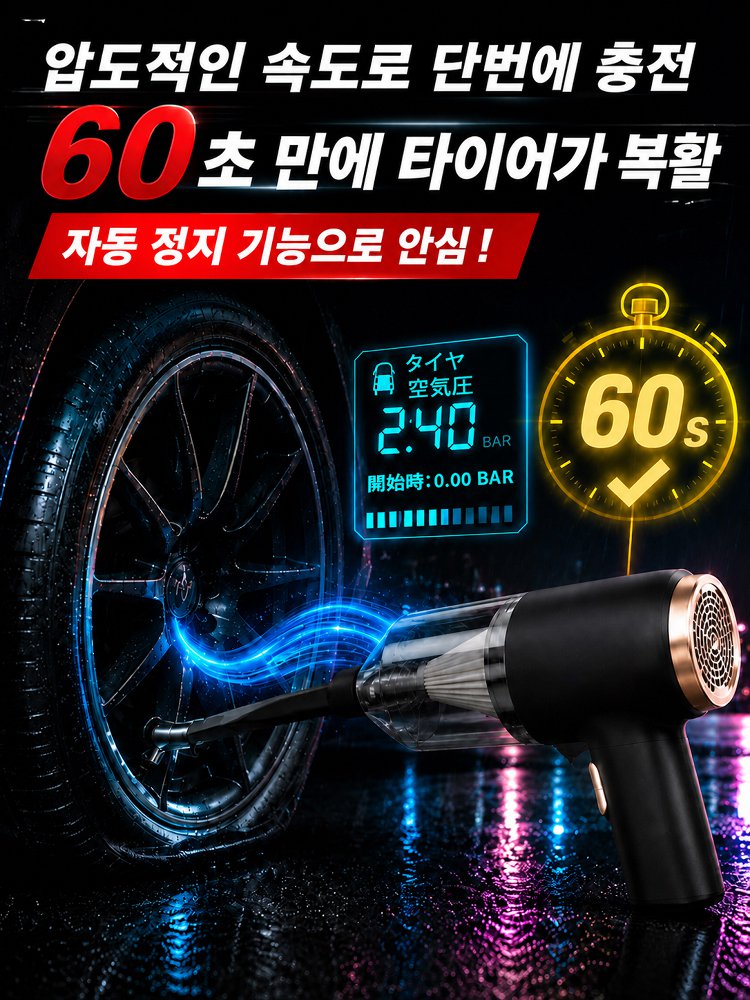 차량용 청소 및 공기주입 올인원 다기능 기기