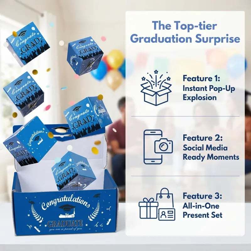 2026 Graduation Explosion Pop Gift Box 🎓- Surprise Bounce Cash Box Grad Party Gift Bag Set