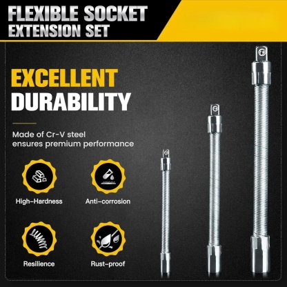 2026 Hot Sale💖Socket Ratchet Wrench Set - 3 Bendable Shafts, Wrench Extender Tool, Connecting Rod