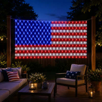 Solar-Powered National Flag Net Lights - Commemorative and Fun Outdoor Decorations