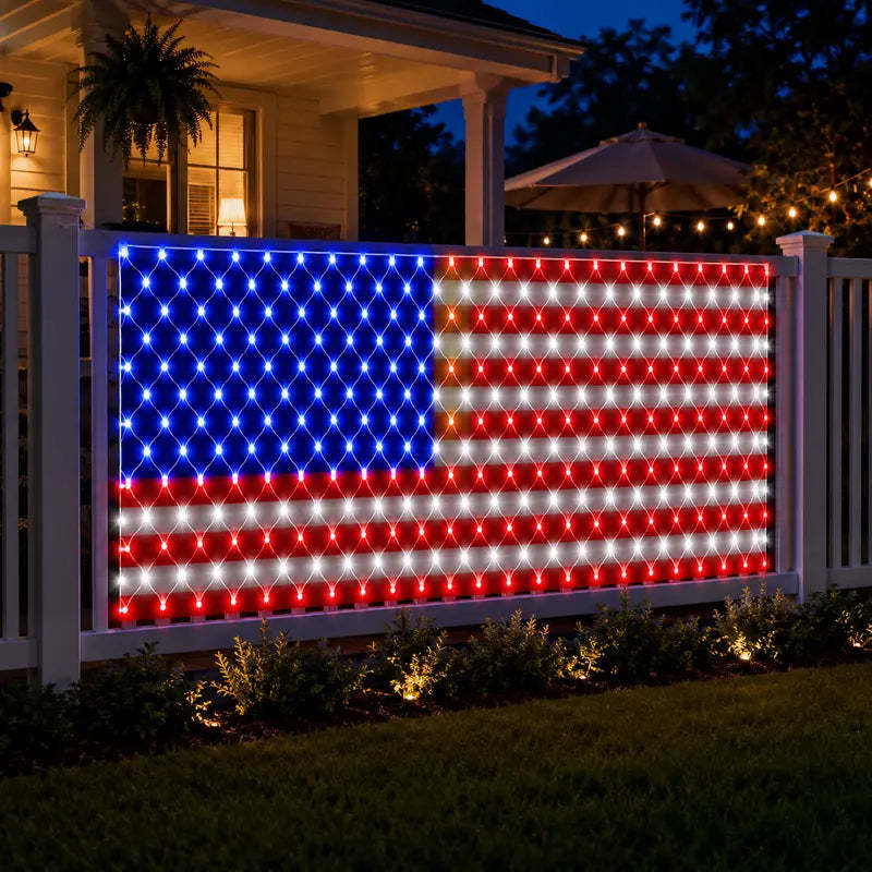 Solar-Powered National Flag Net Lights - Commemorative and Fun Outdoor Decorations