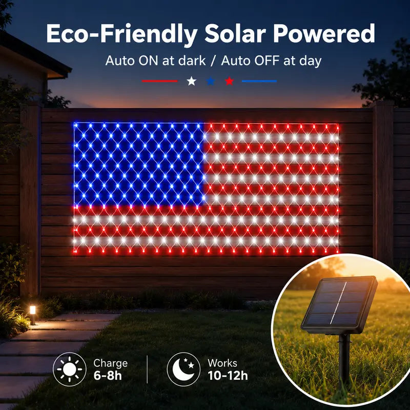 Solar-Powered National Flag Net Lights - Commemorative and Fun Outdoor Decorations
