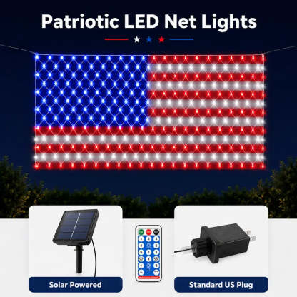 Solar-Powered National Flag Net Lights - Commemorative and Fun Outdoor Decorations