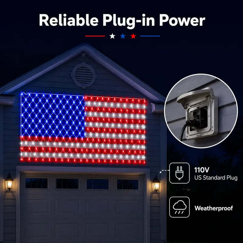 Solar-Powered National Flag Net Lights - Commemorative and Fun Outdoor Decorations