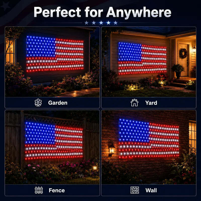 Solar-Powered National Flag Net Lights - Commemorative and Fun Outdoor Decorations